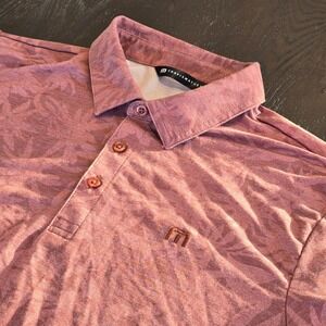 Travis Mathew Mens Polo Shirt Medium Pink Floral Tropical Golf 1MA489 Mauve